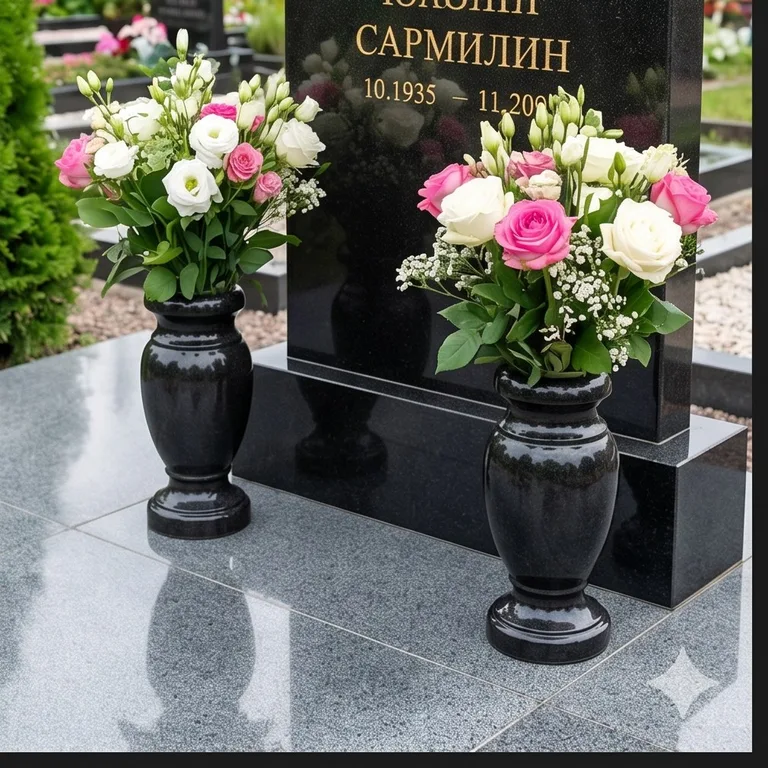 Гранитные вазы для цветов на участке в Новосибирске