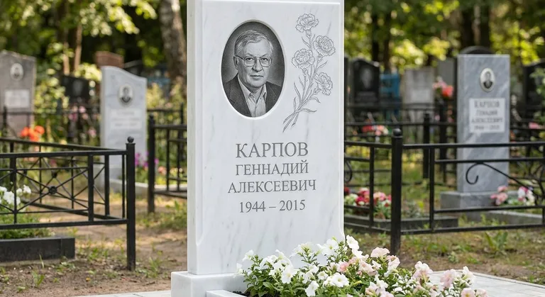 Памятник с гравировкой гвоздик — выполненная работа «Карпов» в Новосибирске