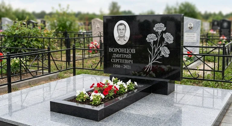 Памятник с гравировкой гвоздик — выполненная работа «Воронцов» в Новосибирске