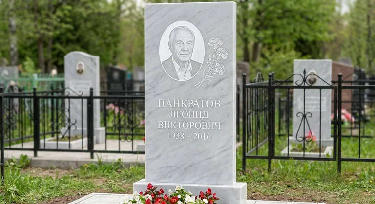 Памятник с гравировкой гвоздик — выполненная работа «Панкратов» в Новосибирске