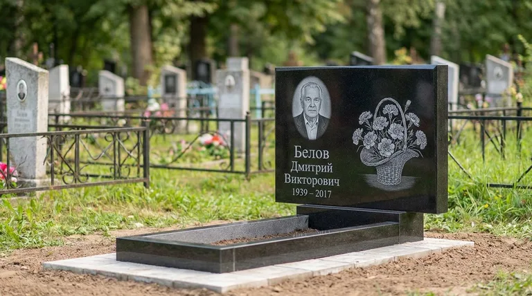 Памятник с гравировкой гвоздик — выполненная работа «Белов» в Новосибирске