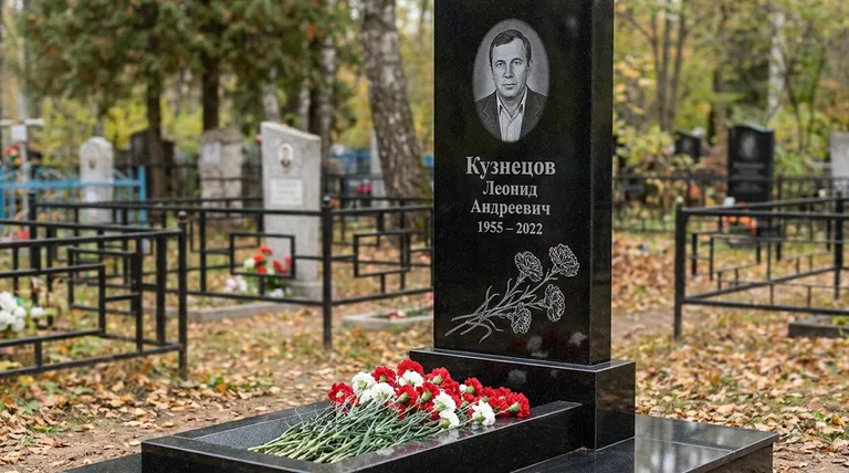 Памятник с гравировкой гвоздик — выполненная работа «Кузнецов» в Новосибирске