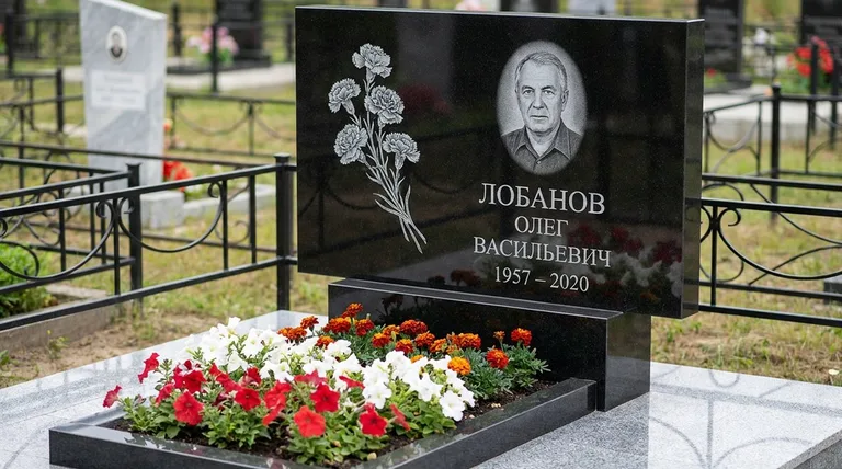 Памятник с гравировкой гвоздик — выполненная работа «Лобанов» в Новосибирске
