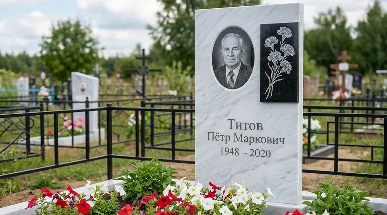 Памятник с гравировкой гвоздик — выполненная работа «Титов» в Новосибирске