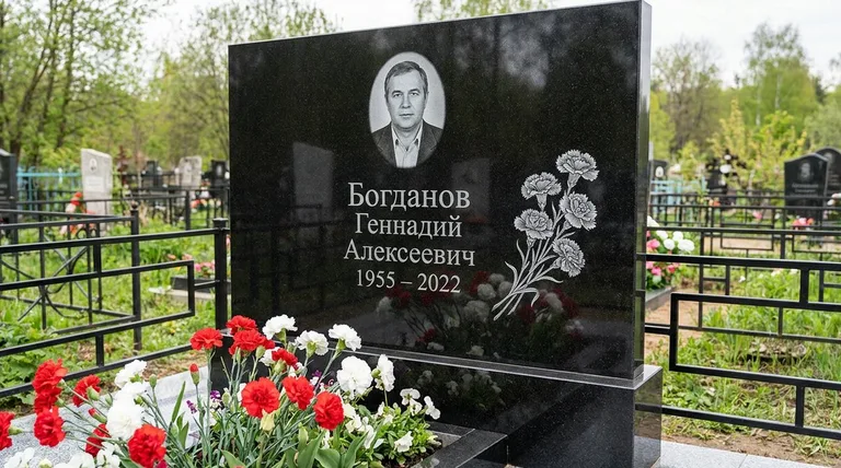 Памятник с гравировкой гвоздик — выполненная работа «Богданов» в Новосибирске