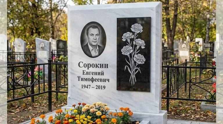 Памятник с гравировкой гвоздик — выполненная работа «Сорокин» в Новосибирске
