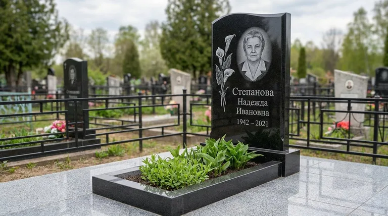 Памятник с гравировкой калл — выполненная работа «Степанова» в Новосибирске