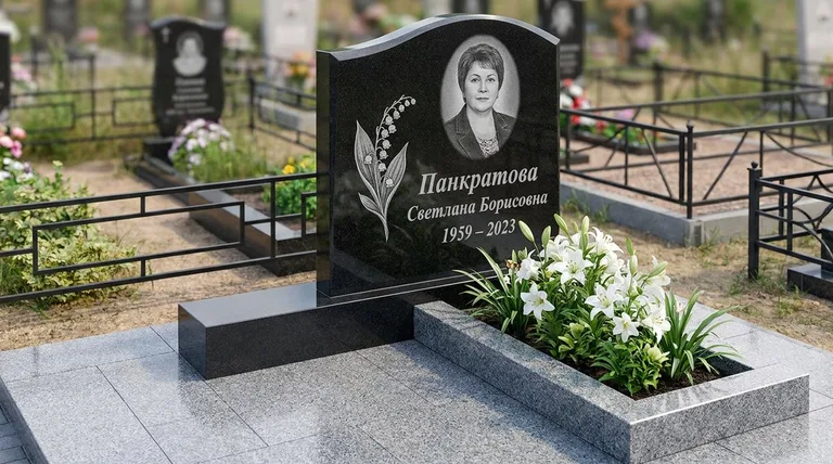Памятник с гравировкой ландышей — выполненная работа «Панкратова» в Новосибирске