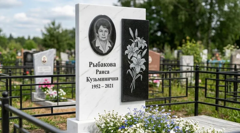 Памятник с гравировкой лилий — выполненная работа «Рыбакова» в Новосибирске