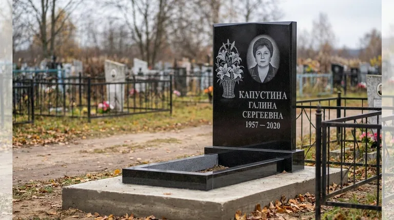 Памятник с гравировкой лилий — выполненная работа «Капустина» в Новосибирске