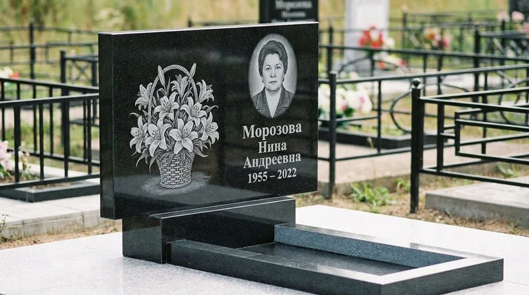 Памятник с гравировкой лилий — выполненная работа «Морозова» в Новосибирске