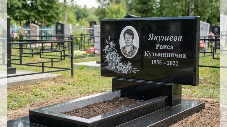 Памятник с гравировкой лилий — выполненная работа «Якушева» в Новосибирске