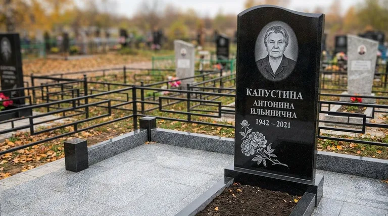 Памятник с гравировкой пионов — выполненная работа «Капустина» в Новосибирске