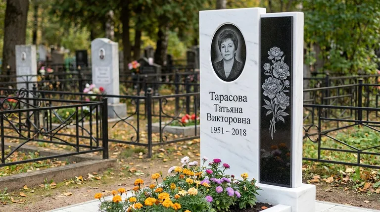 Памятник с гравировкой пионов — выполненная работа «Тарасова» в Новосибирске