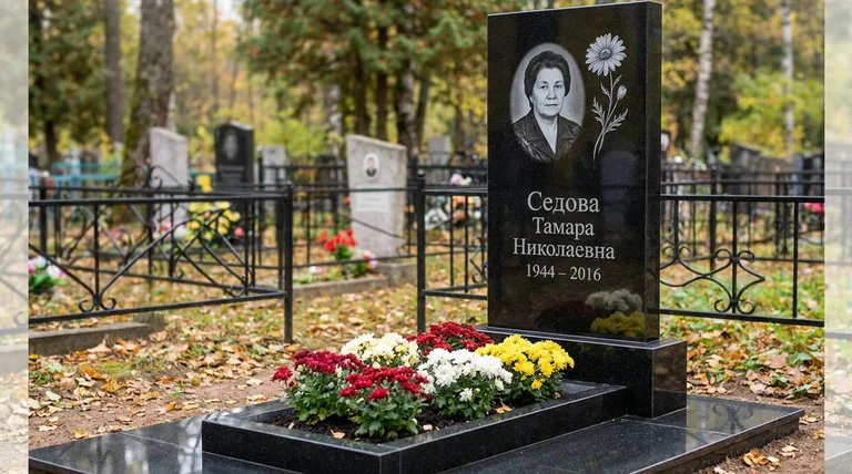 Памятник с гравировкой ромашек — выполненная работа «Седова» в Новосибирске