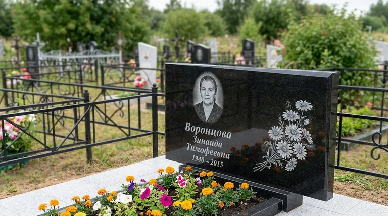 Памятник с гравировкой ромашек — выполненная работа «Воронцова» в Новосибирске