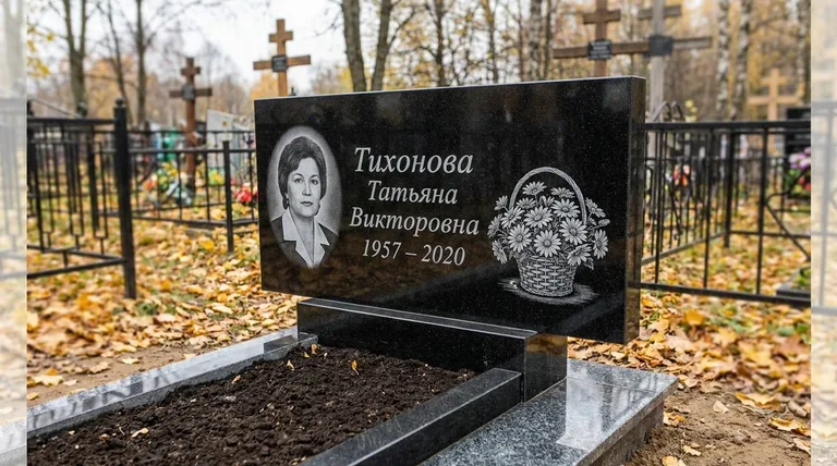 Памятник с гравировкой ромашек — выполненная работа «Тихонова» в Новосибирске