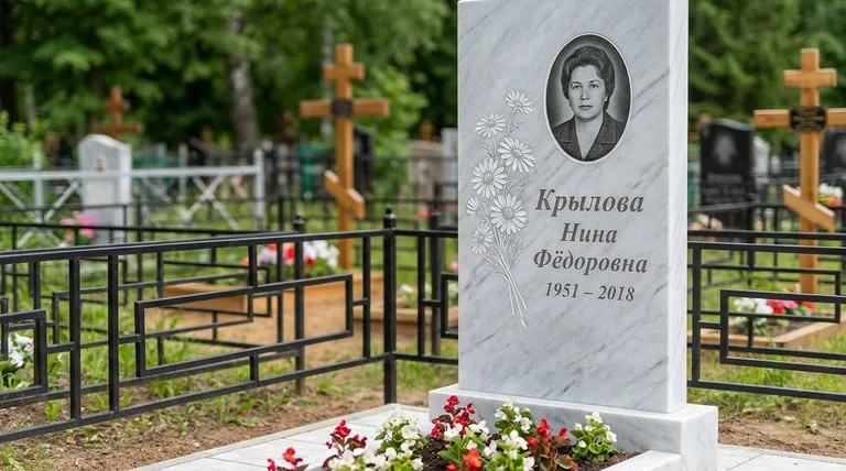 Памятник с гравировкой ромашек — выполненная работа «Крылова» в Новосибирске