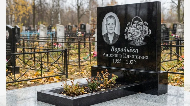 Памятник с гравировкой ромашек — выполненная работа «Воробьёва» в Новосибирске