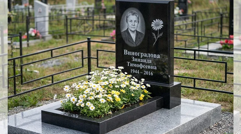Памятник с гравировкой ромашек — выполненная работа «Виноградова» в Новосибирске