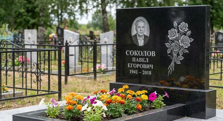Гравировка роз на памятник в Новосибирске — пример работы на граните