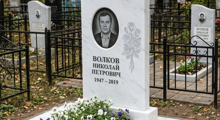 Памятник с гравировкой роз — выполненная работа «Волков» в Новосибирске