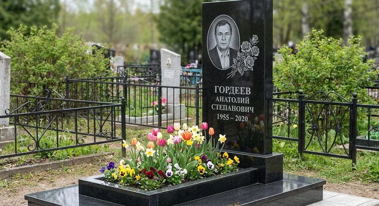 Памятник с гравировкой роз — выполненная работа «Гордеев» в Новосибирске