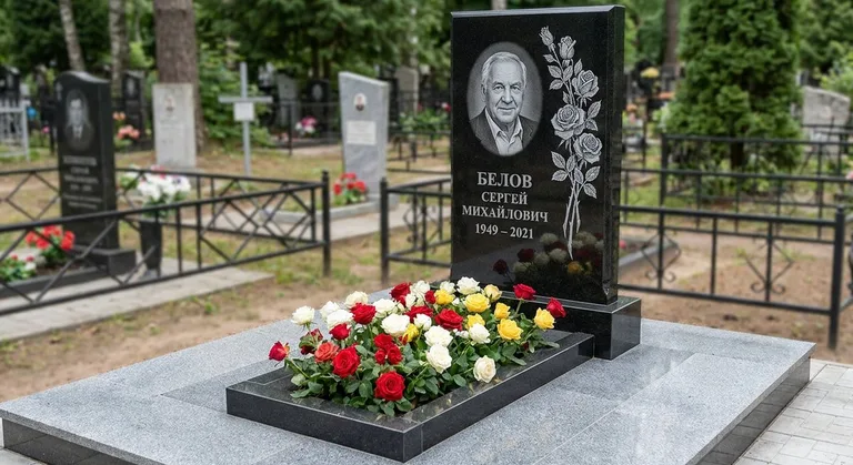 Памятник с гравировкой роз — выполненная работа «Белов» в Новосибирске
