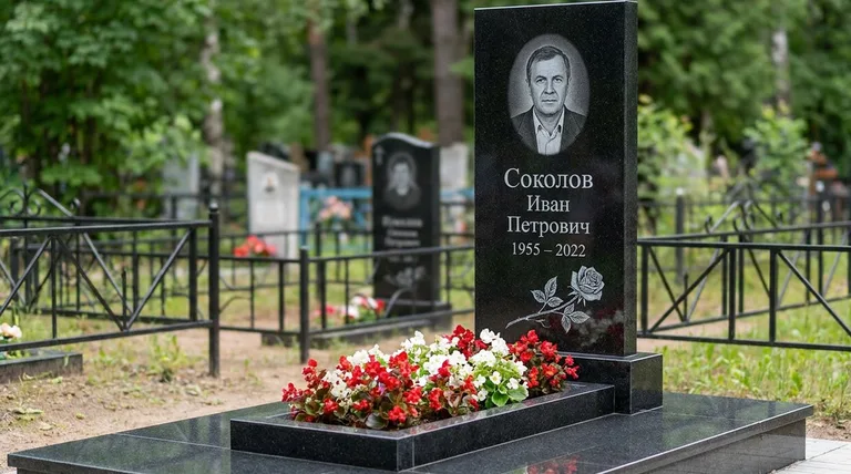 Памятник с гравировкой роз — выполненная работа «Соколов» в Новосибирске
