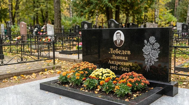 Памятник с гравировкой роз — выполненная работа «Лебедев» в Новосибирске