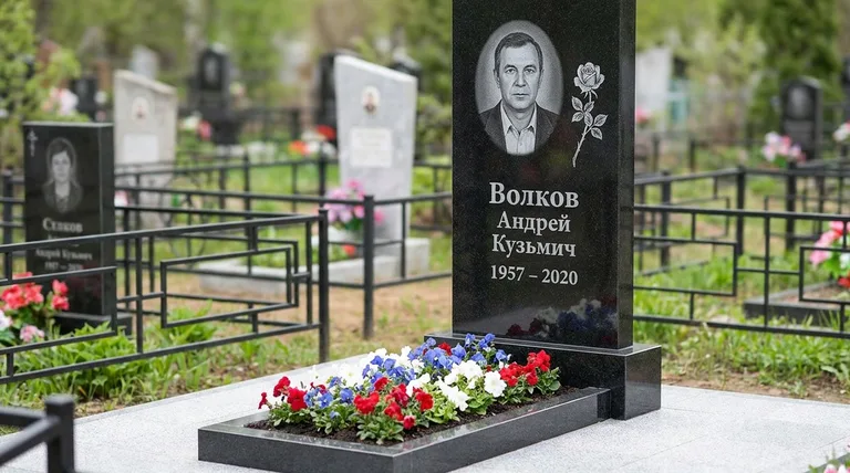 Памятник с гравировкой роз — выполненная работа «Волков» в Новосибирске