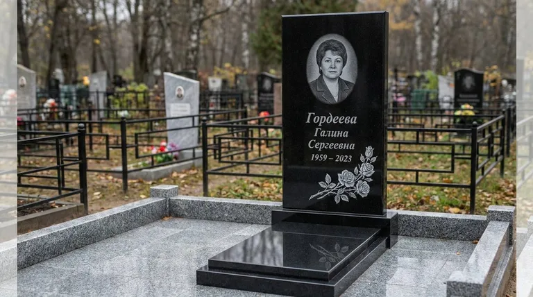 Памятник с гравировкой роз — выполненная работа «Гордеева» в Новосибирске