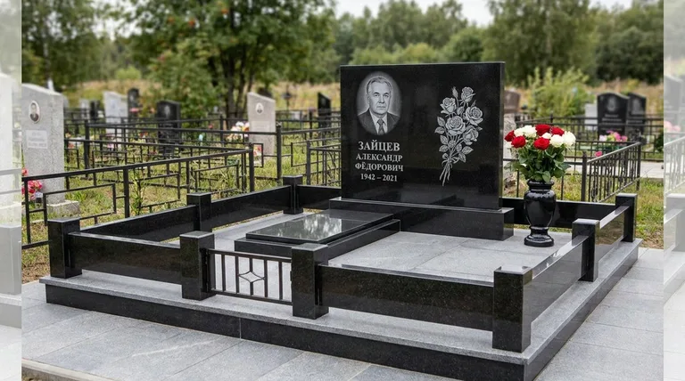 Памятник с гравировкой роз — выполненная работа «Зайцев» в Новосибирске