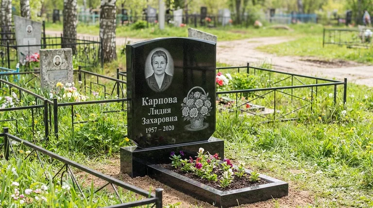 Памятник с гравировкой роз — выполненная работа «Карпова» в Новосибирске
