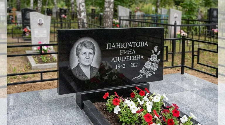 Памятник с гравировкой роз — выполненная работа «Панкратова» в Новосибирске