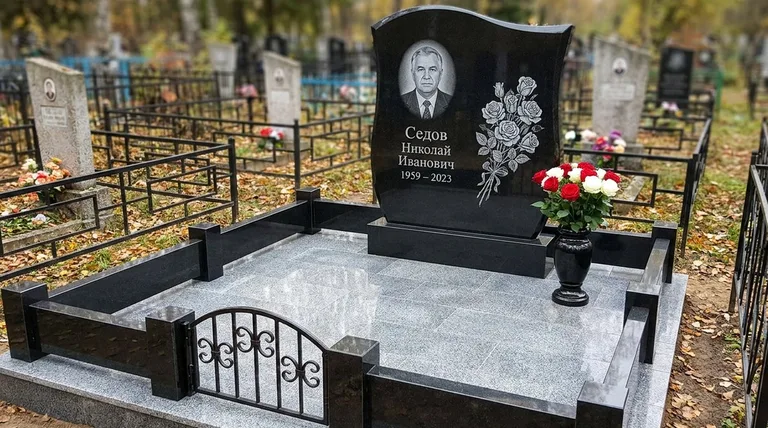 Памятник с гравировкой роз — выполненная работа «Седов» в Новосибирске