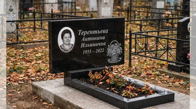 Памятник с гравировкой роз — выполненная работа «Терентьева» в Новосибирске