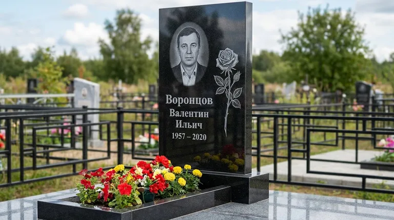 Памятник с гравировкой роз — выполненная работа «Воронцов» в Новосибирске