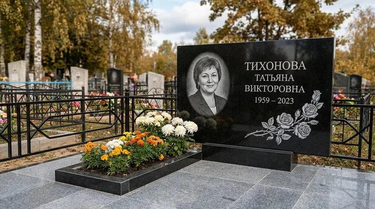 Памятник с гравировкой роз — выполненная работа «Тихонова» в Новосибирске