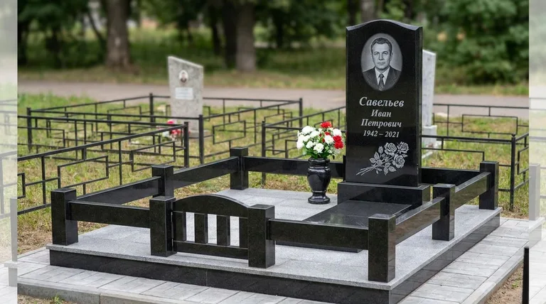 Памятник с гравировкой роз — выполненная работа «Савельев» в Новосибирске