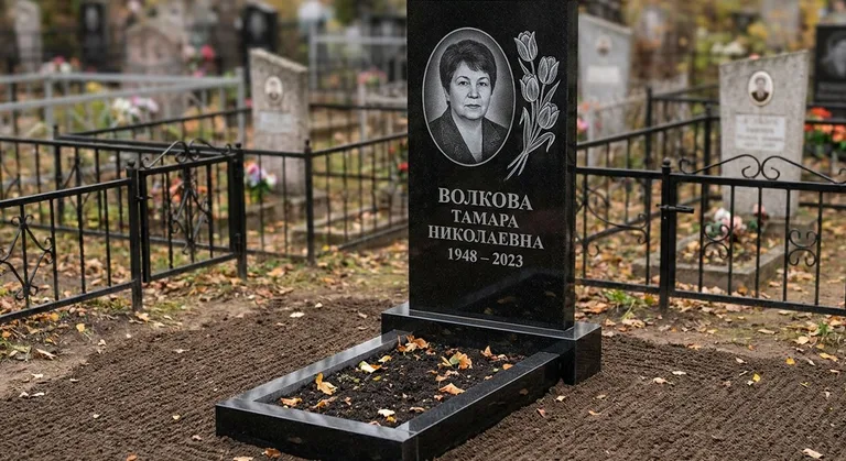 Памятник с гравировкой тюльпанов — выполненная работа «Волкова» в Новосибирске