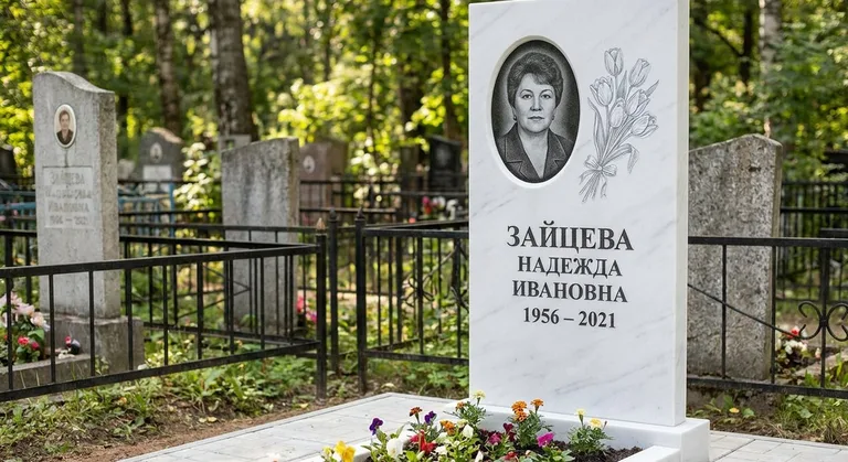 Памятник с гравировкой тюльпанов — выполненная работа «Зайцева» в Новосибирске
