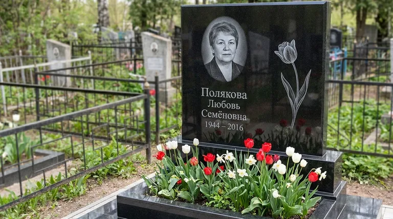 Памятник с гравировкой тюльпанов — выполненная работа «Полякова» в Новосибирске