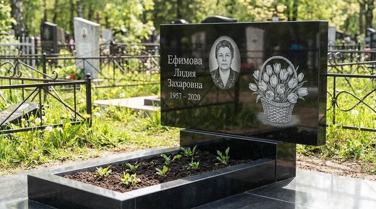 Памятник с гравировкой тюльпанов — выполненная работа «Ефимова» в Новосибирске
