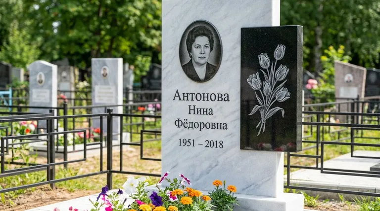 Памятник с гравировкой тюльпанов — выполненная работа «Антонова» в Новосибирске