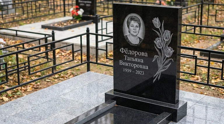 Памятник с гравировкой тюльпанов — выполненная работа «Фёдорова» в Новосибирске