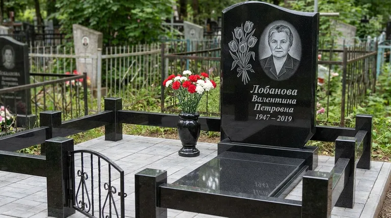 Памятник с гравировкой тюльпанов — выполненная работа «Лобанова» в Новосибирске