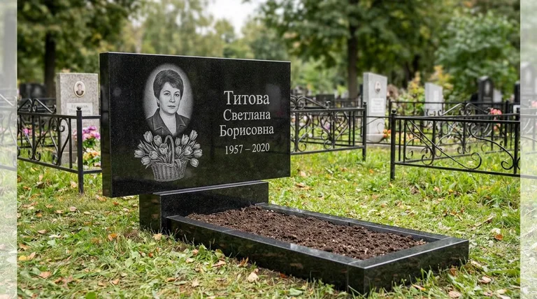 Памятник с гравировкой тюльпанов — выполненная работа «Титова» в Новосибирске