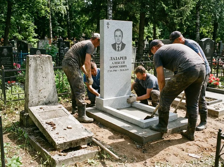 Подготовка основания и установка нового памятника
