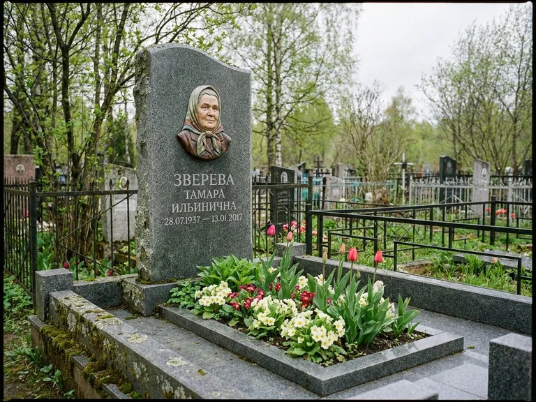 Керамический портрет на летнем кладбище в Новосибирске